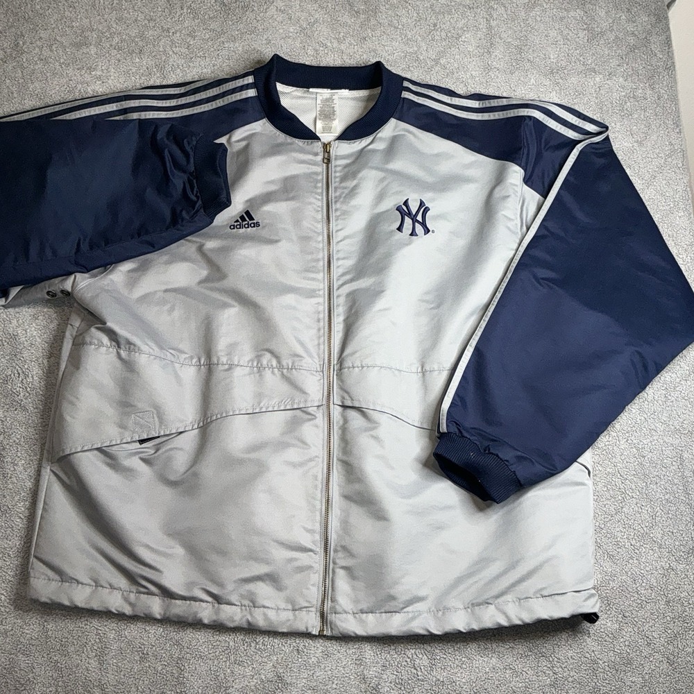 Adidas New York Yankees Jacket XXL Navy Blue Gray Full Zip 3 Stripes Logo - Picture 2 of 11